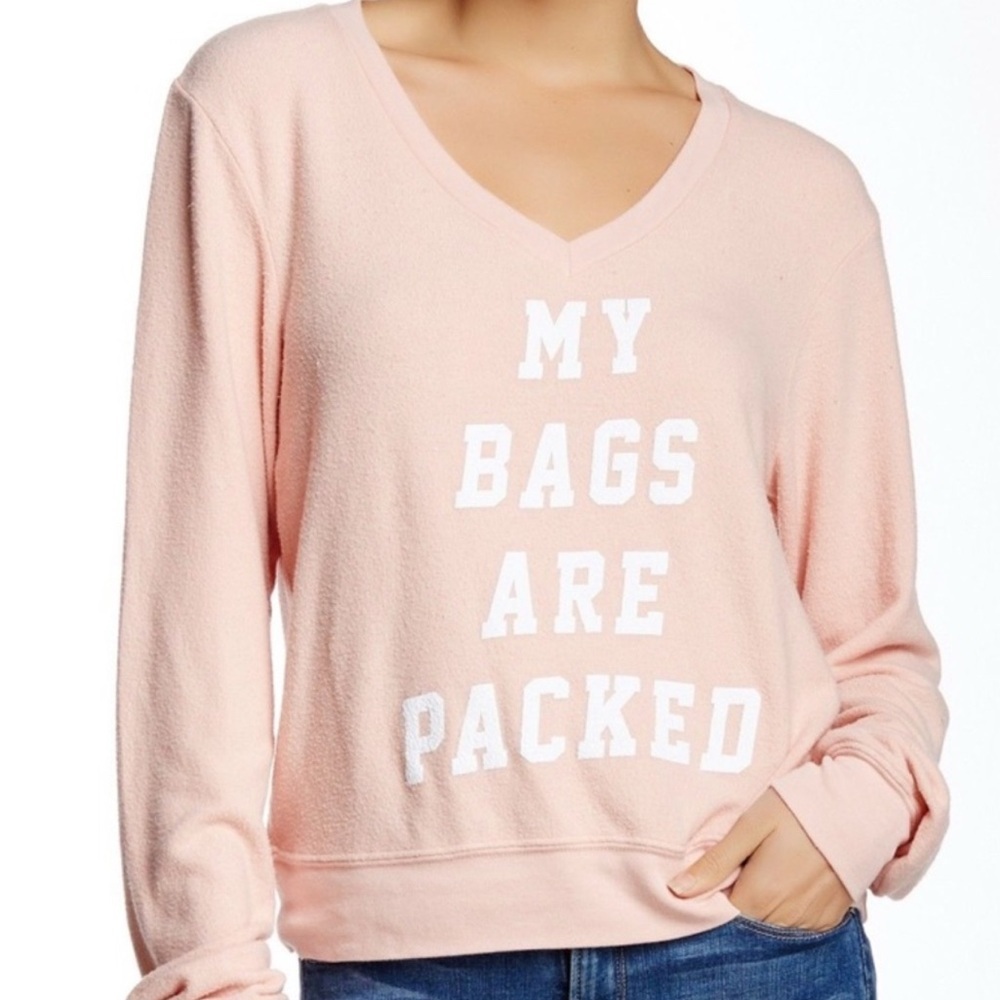 Wildfox Pink My Bags Are Packed Women's V-Neck Sweater Size Large